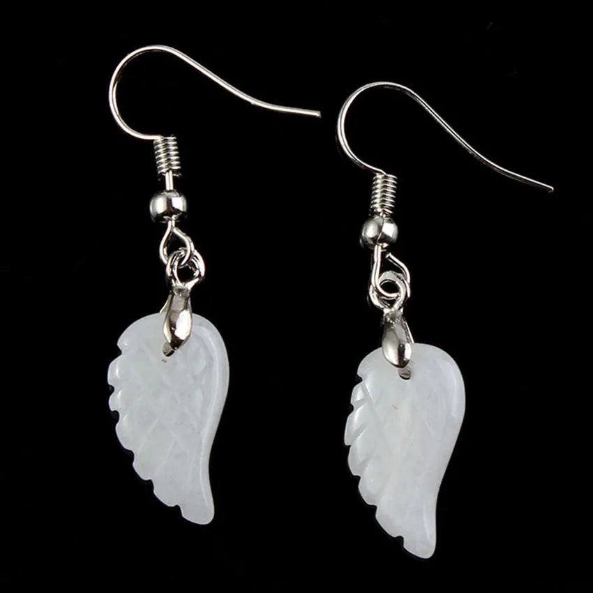 KFT Natural Carved Angel Wings Crystal Quartz Earring Lapis Lazuli Agate Dangle Hook Drop Stone Women Girls Earrings Jewelry