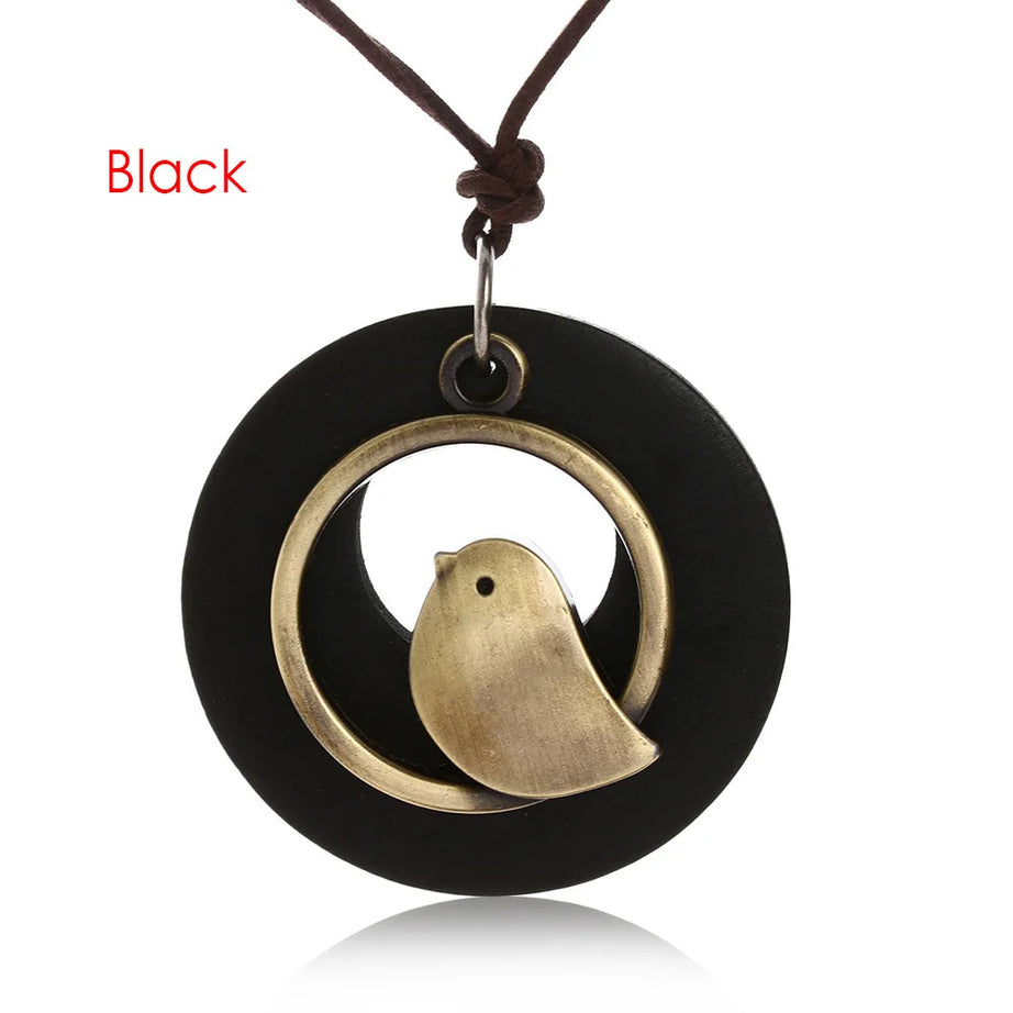 Nepal Wood Bead Pendant Long Necklace Jewelry