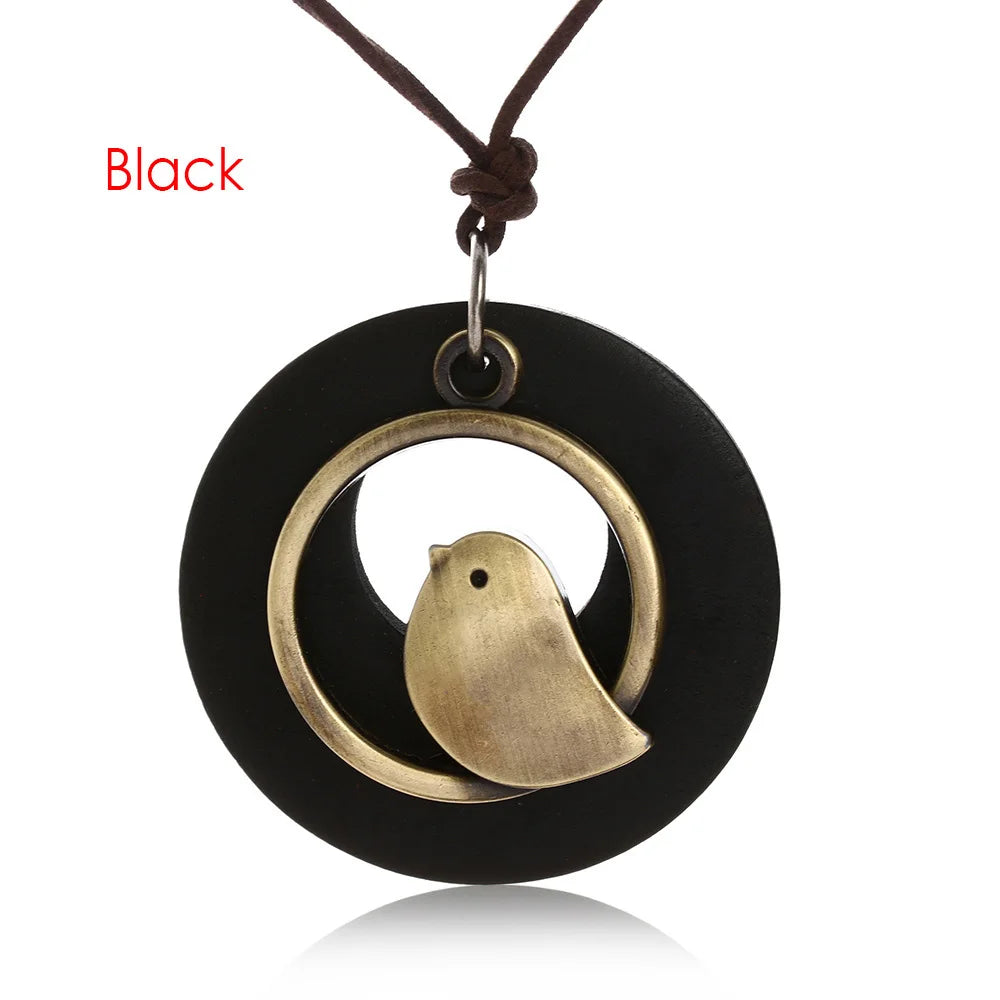 Nepal Wood Bead Pendant Long Necklace Jewelry