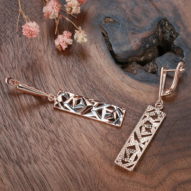 Kinel New Fashion Square Wide Drop Earrings for Women 585 Rose Gold Silver Color Mix Boho Long Earrings Ethnic Retro Jewelry
