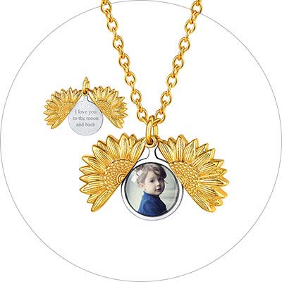 U7 Picture Sunflower Locket for Women Customized Photo Memory Locket Necklace - Charlie Dolly