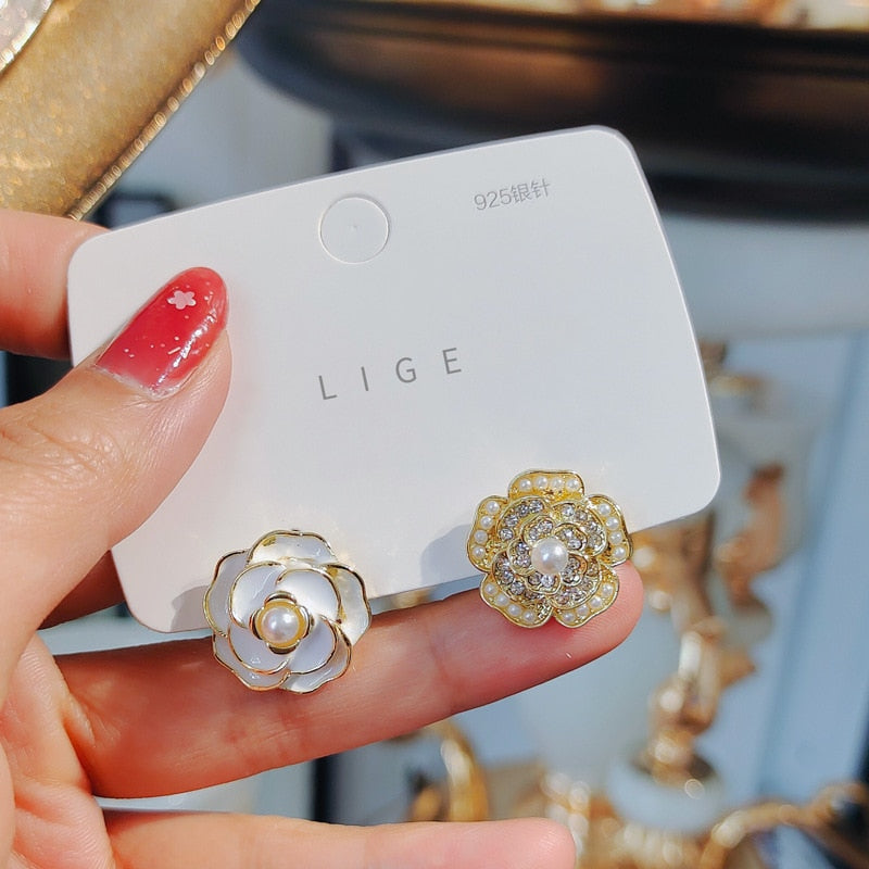 Pearl Rhinestone Bear Love Earrings Female Exquisite Small Earrings Korea Simple Cute Earrings Female Party Beautiful Jewelry - Charlie Dolly