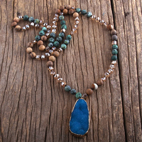 RH Fashion Boho Jewelry Natural Stones and Crystal With Druzy Drop Pendant Necklaces Women Necklace Gift Dropship - Charlie Dolly