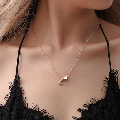 SUMENG Fashion Tiny Heart Dainty Initial Necklace Gold Silver Color Letter Name Choker Necklace For Women Pendant Jewelry Gift
