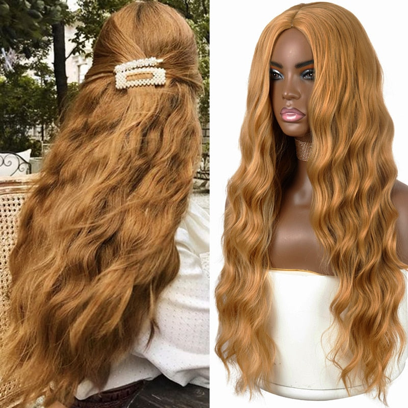 AZQUEEN Synthetic Wig for Women Long Pink Wigs Water Wave Heat Resistant Middle Part Natural Hair Wig Cosplay Wigs - Charlie Dolly
