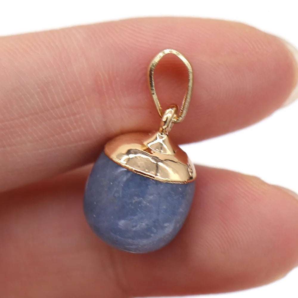 2pc Natural Stone Pendants Reiki Heal Small Round Lapis lazuli Opal for Trendy Jewelry Making Necklace Earrings Gift