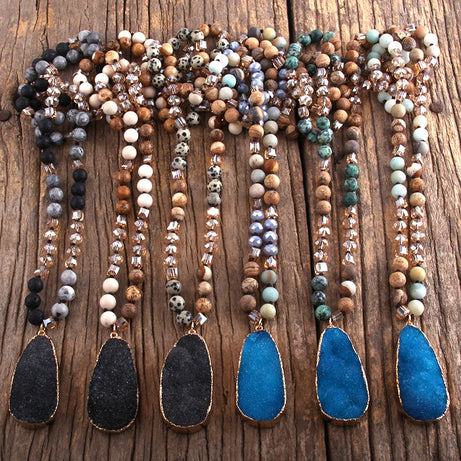 RH Fashion Boho Jewelry Natural Stones and Crystal With Druzy Drop Pendant Necklaces Women Necklace Gift Dropship - Charlie Dolly
