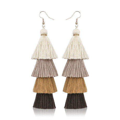 Four Layer Fringe Tassel Statement Earrings Jewelry