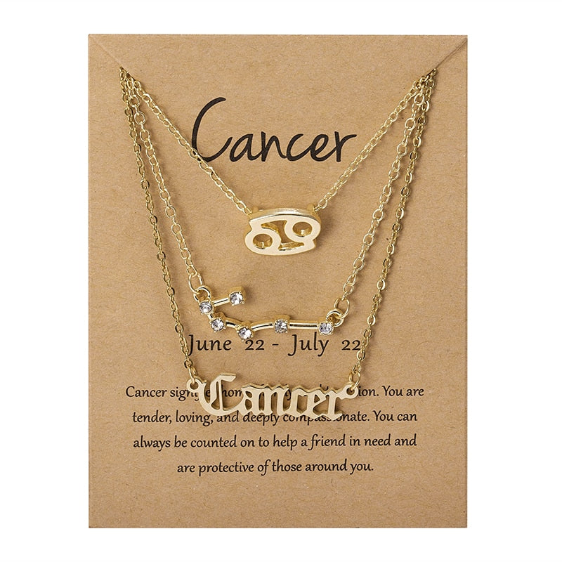 3Pcs/set 12 Zodiac Sign Necklace For Women 12 Constellation Pendant Chain Choker Birthday Jewelry With Cardboard Card - Charlie Dolly