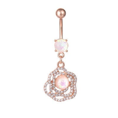 1PCS Flower Dangling Navel Belly Button Piercing Ring Bent Barbells Opal Belly Chain Jewelry Stainless Steel Women Body Jewelry - Charlie Dolly