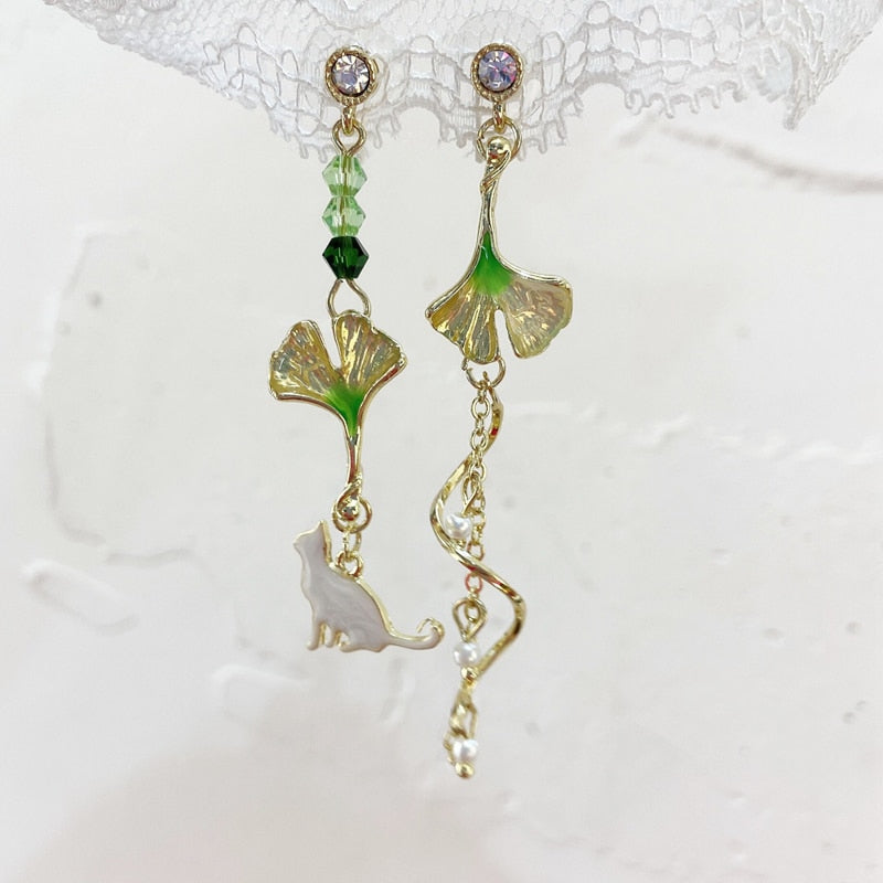 MENGJIQIAO New Elegant Metal Flower Cute Cat Dangle Earrings For Women Brincos Temperament pendientes mujer Holiday Jewelry