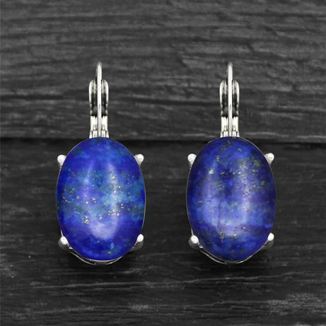 Vintage Natural Lapis Lazuli Tiger Eye Claw Cuff Earrings For Women Antique Silver Plated Natural Stone Unakite Fashion Earring - Charlie Dolly