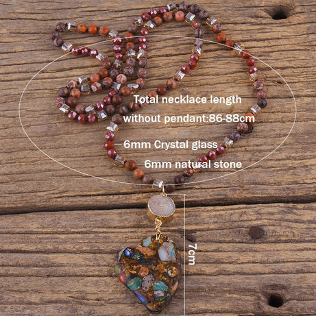 Fashion Bohemian Jewelry Boho Gift Natural Stones With Druzy Links Heart Stone Pendant Necklaces For Women - Charlie Dolly