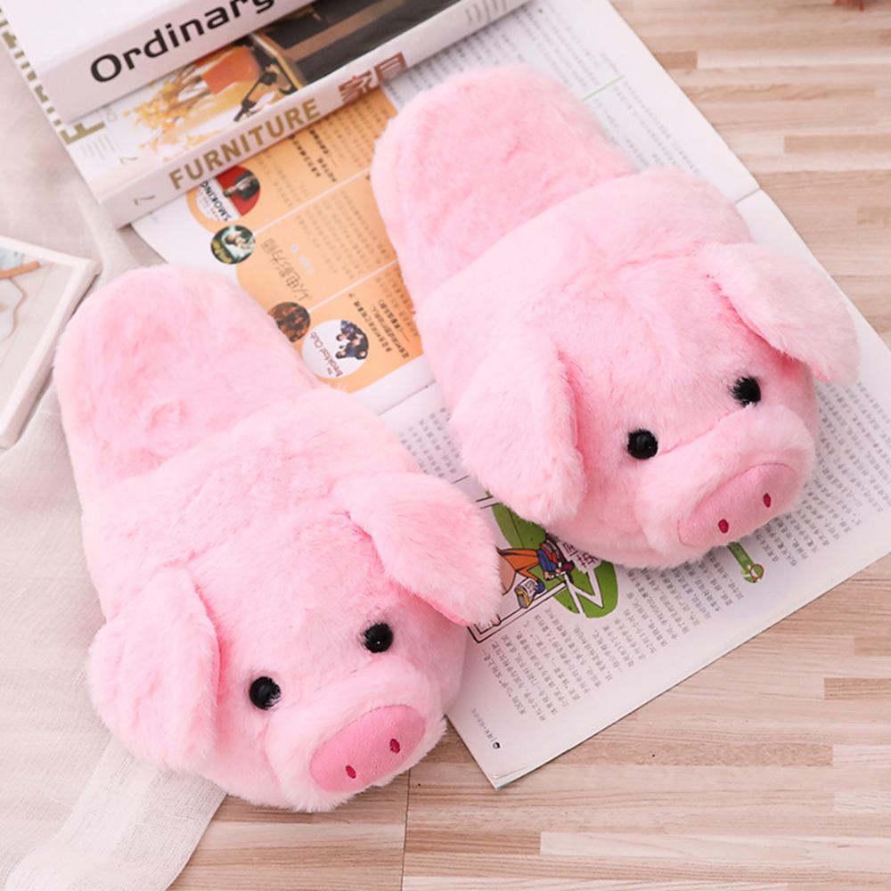 Winter Women Warm Indoor Slippers Ladies Fashion Cute Pink Pig Shoes Women&#39;s Soft Short Furry Plush Home Floor Slipper SH467