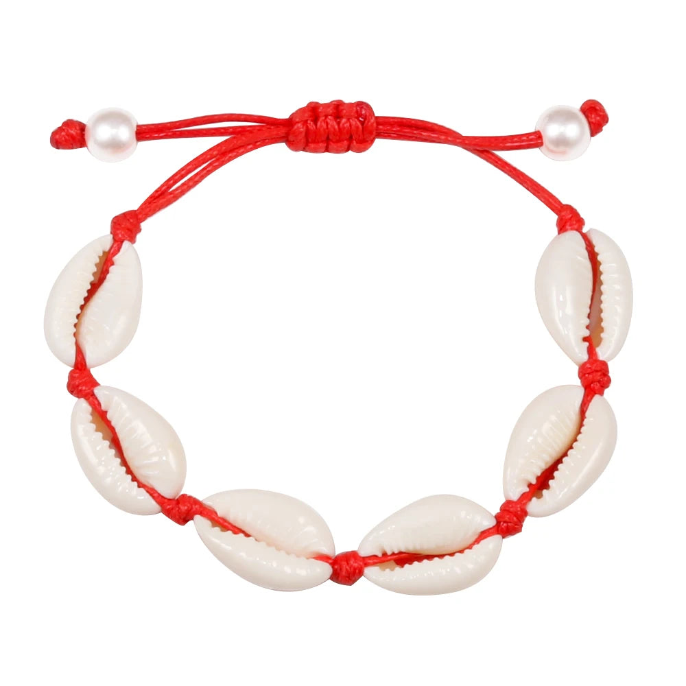 Vintage Boho Shell Bracelet Handmade Rope Chain Natural Shell Cowrie Charm Strand Bracelet Women Femme Ankle Jewelry Party Gifts