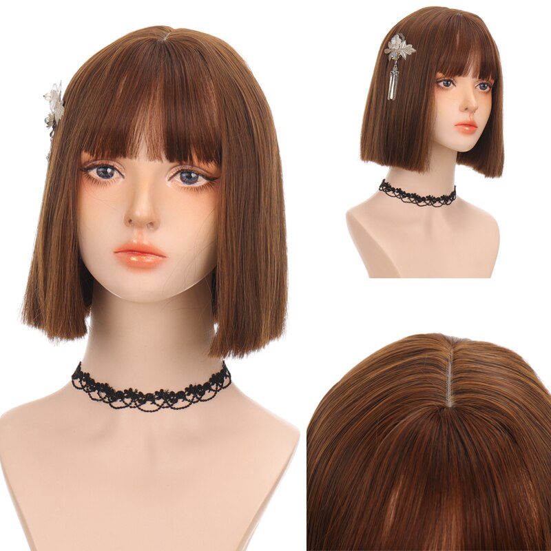 LANLAN synthetic black, pink Lolita wig short straight bob cosplay wig for white/black women heat-resistant hair wig