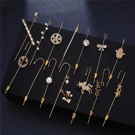 Gold Zirconia Ear Crawler Climber Earrings Jewelry