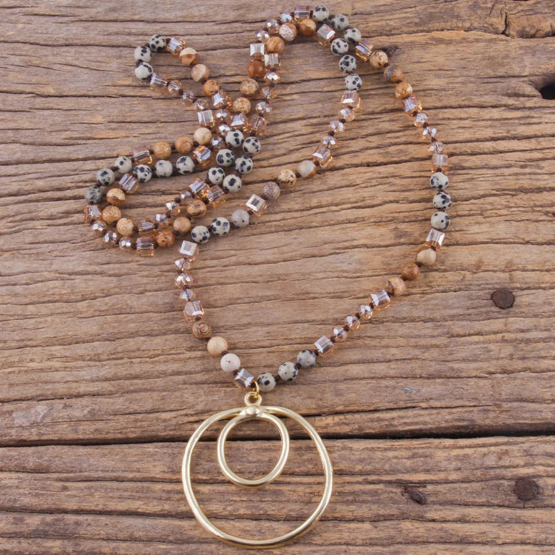 Round Pendant Knotted Stone Necklace Jewelry