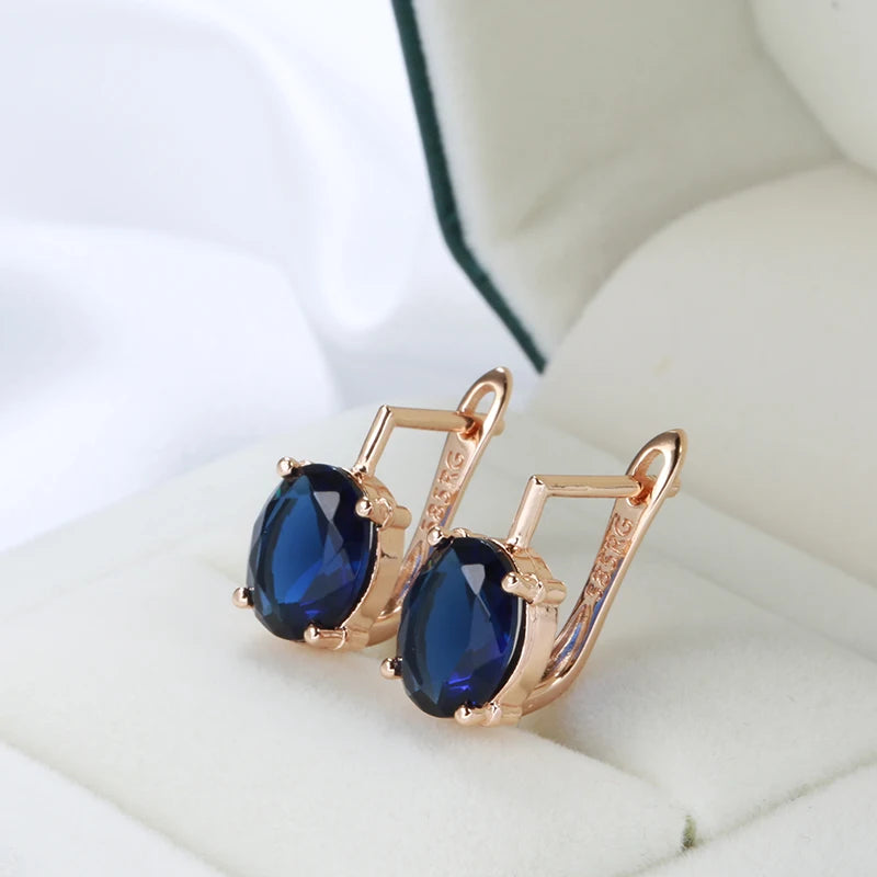 Kinel Luxury Blue Stone Earrings 585 Rose Gold Simple Natural Zircon Drop Earrings for Women Trendy Wedding Jewelry Crystal Gift