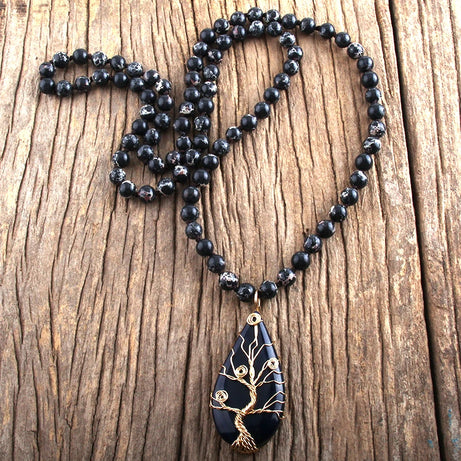 Fashion Bohemian Jewelry Natural Stones /Glass Crystal Knotted With Semi Precious Pendant Boho Necklace Women Gift - Charlie Dolly