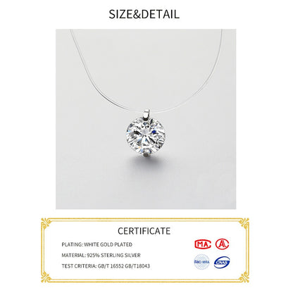 925 Sterling Silver Zircon Crystal Pearl Pendant Choker Necklace Transparent Fishing Line 2020 Fine Jewelry For Women