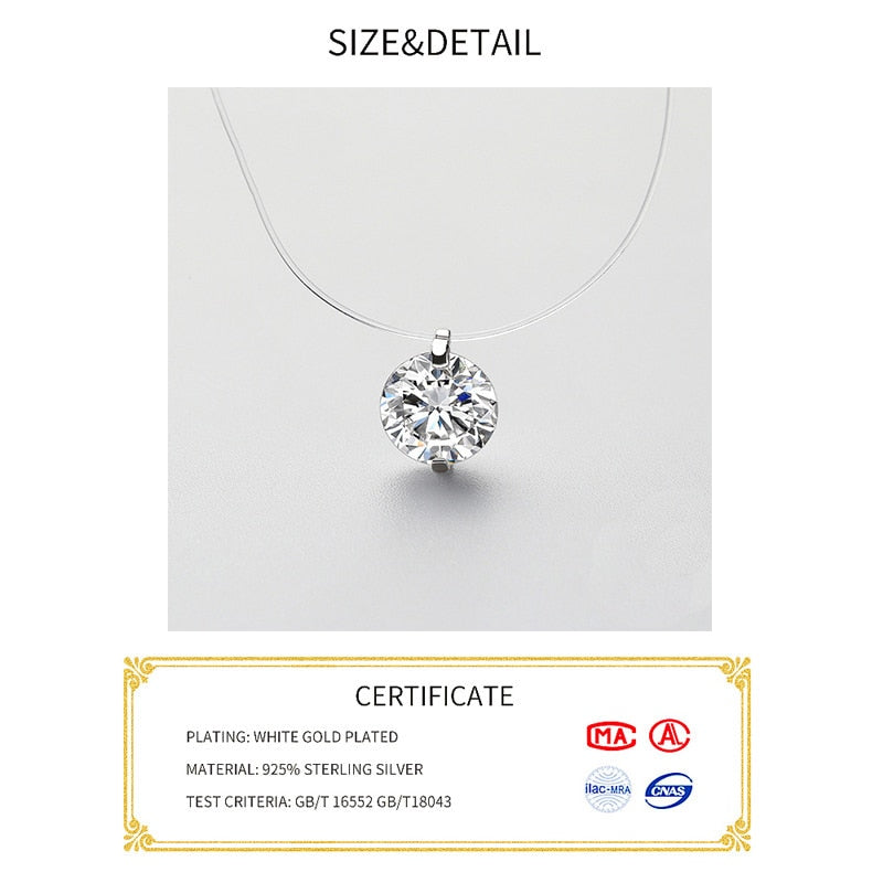 925 Sterling Silver Zircon Crystal Pearl Pendant Choker Necklace Transparent Fishing Line 2020 Fine Jewelry For Women - Charlie Dolly