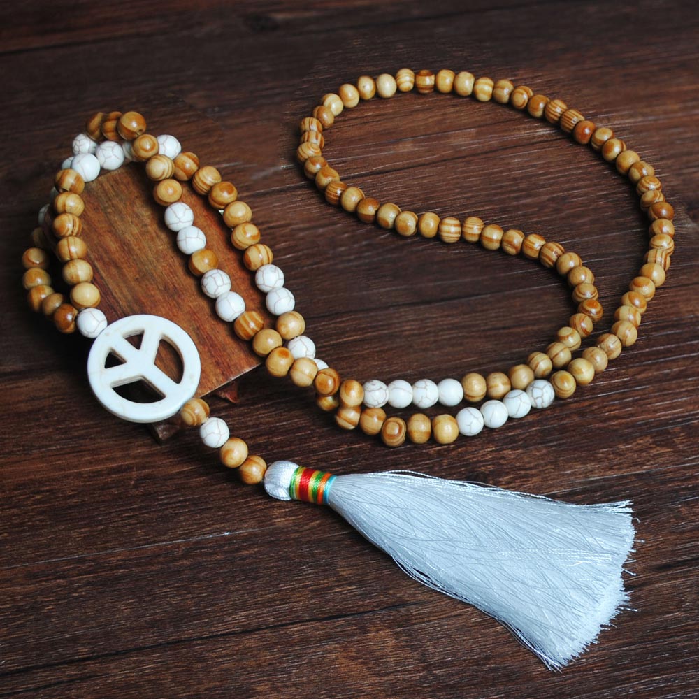 Yumfeel New Bohemian Necklace Handmade Stones Tassels Wood Beads Necklace Long Women Jewelry Gifts