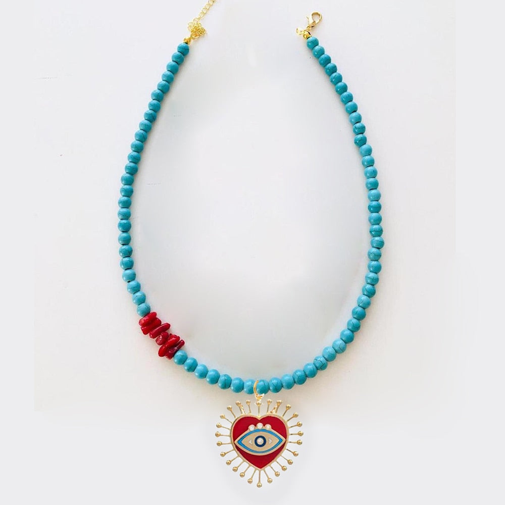 punk Exquisite beach bohemian boho red coral puka shell heart natural stone bead necklace women jewelry bijoux collar wholesale - Charlie Dolly