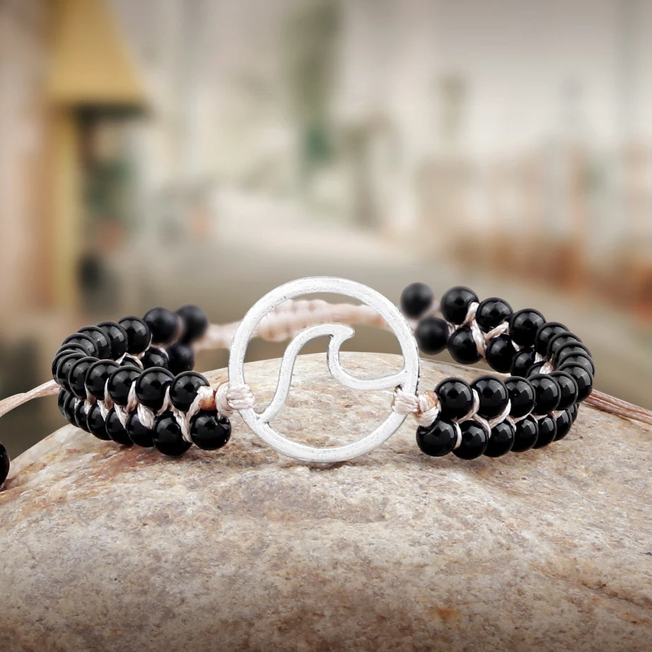 Boho Ocean Waves Bracelets Vintage Natural Stone Black Onyx Tiger Eye Beads Bracelet & Bangle Women Men Yoga Wristchain Jewelry - Charlie Dolly