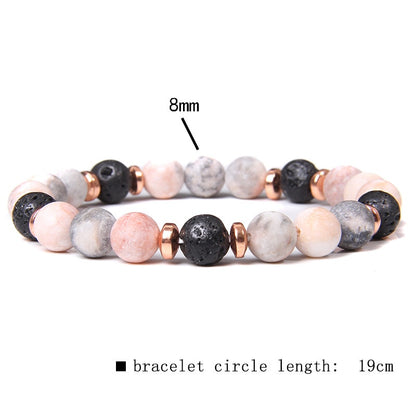 Natural Pink Zebra Stone Beads Bracelet 8mm Lava Volcanic Beaded Charm Bracelet Yoga Jewelry for Women Men Friendship Bracelet