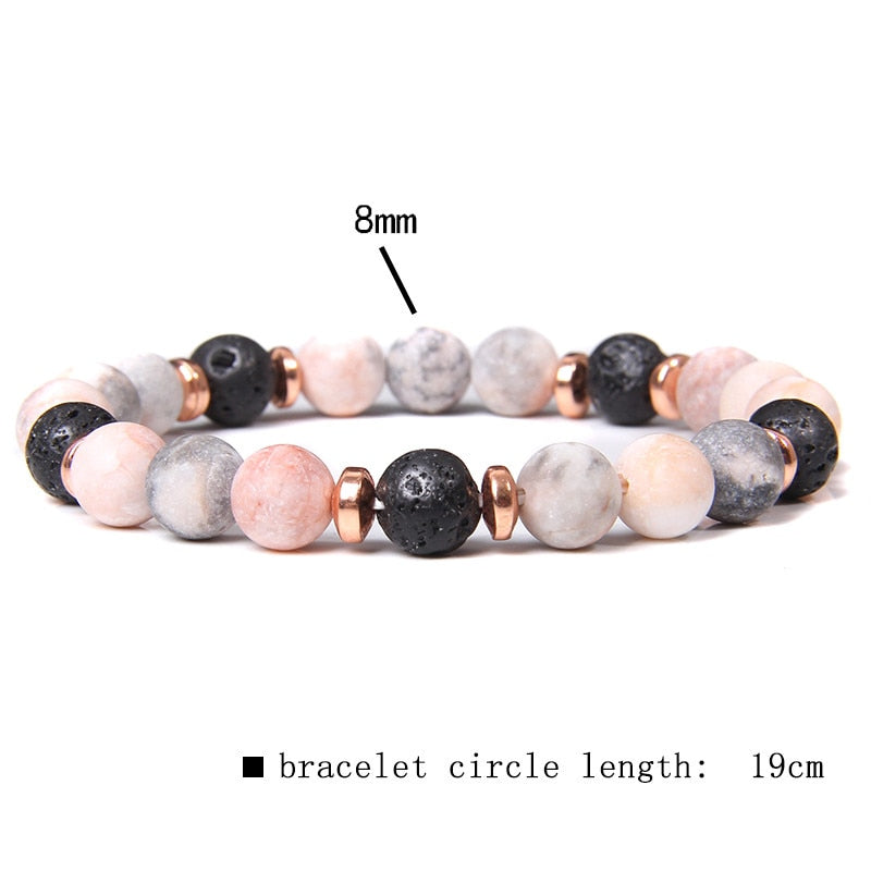 Natural Pink Zebra Stone Beads Bracelet 8mm Lava Volcanic Beaded Charm Bracelet Yoga Jewelry for Women Men Friendship Bracelet - Charlie Dolly