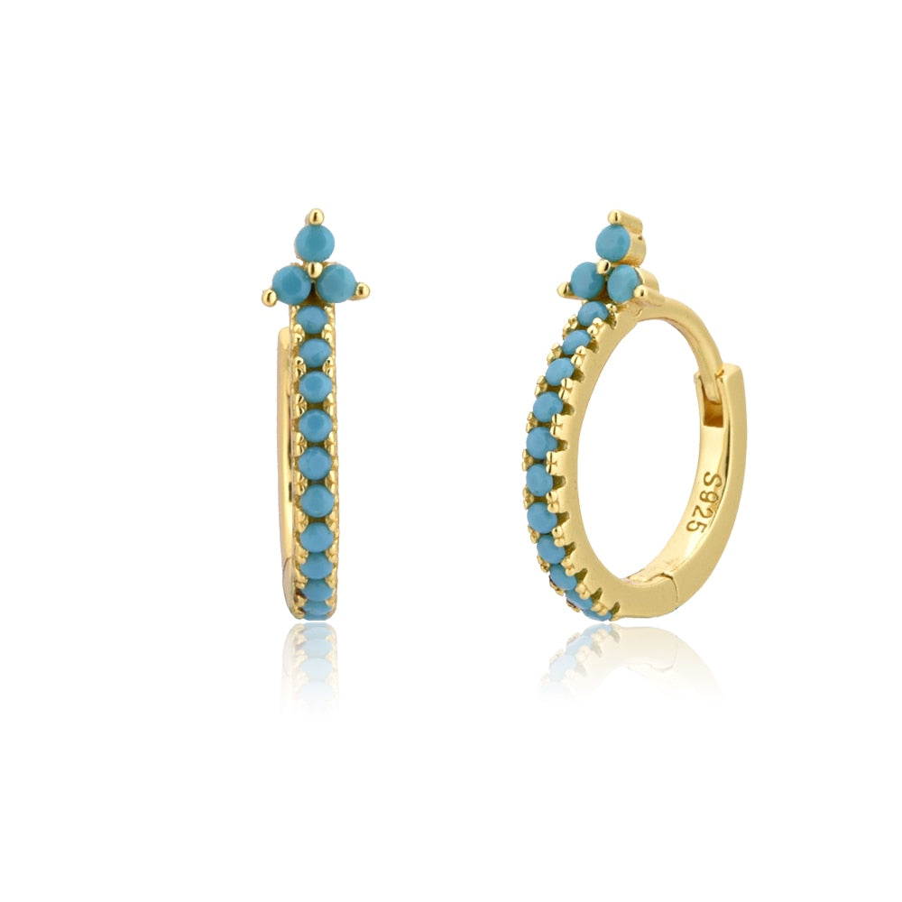 ANDYWEN 925 Sterling Silver Turquoise Hoops Earring Piercing Luxury Zircon CZ Round Loops Ohrringe Pendientes Fashion Fine Jewel