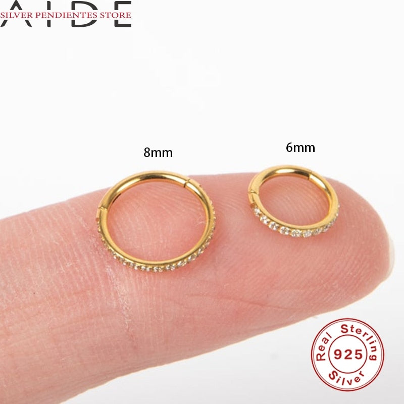 AIDE 6mm/8mm CZ Crystal Piercing Ear Tragus Cartilage Jewelry 925 Silver Nose Hoop Nose Ring 2020 Body Jewelry Wholesale