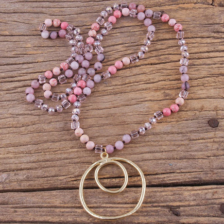 Round Pendant Knotted Stone Necklace Jewelry