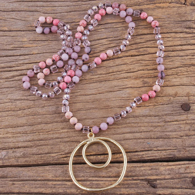 Round Pendant Knotted Stone Necklace Jewelry