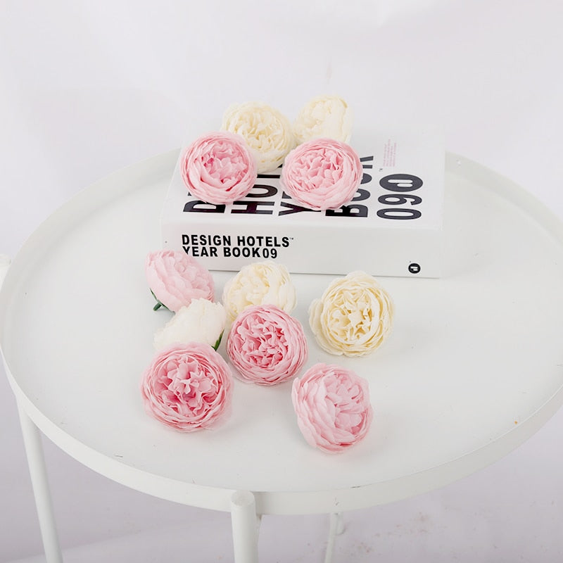 5pcs Pink Artificial Flowers Head Silk Peony Fake Flower for Wedding Home DIY Decor Party Birthday Scrapbooking Wreath Accessory - Charlie Dolly