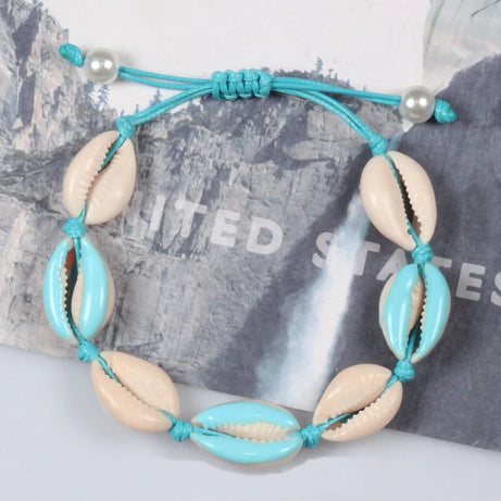 Rainbow Seashell Hand Knit Boho Bracelet