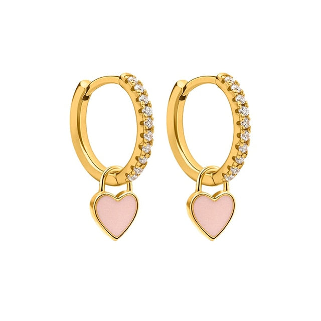 Aide Silver Color Hoop Earrings With Cute Candy Neon Color Enamel Heart Charm Drop Earring Gold Color For Girls Party Jewelry - Charlie Dolly