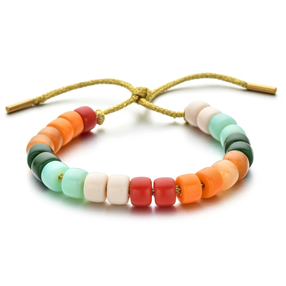 Vintage Boho Handmade Pull Tie on Rope Bracelet DIY Natural Stones Crystal Charm Beads Stone Trendy Bracelet Lucky Jewelry