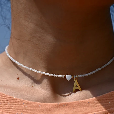 Stainless Steel Initial Letter and Heart Boho Choker Necklace