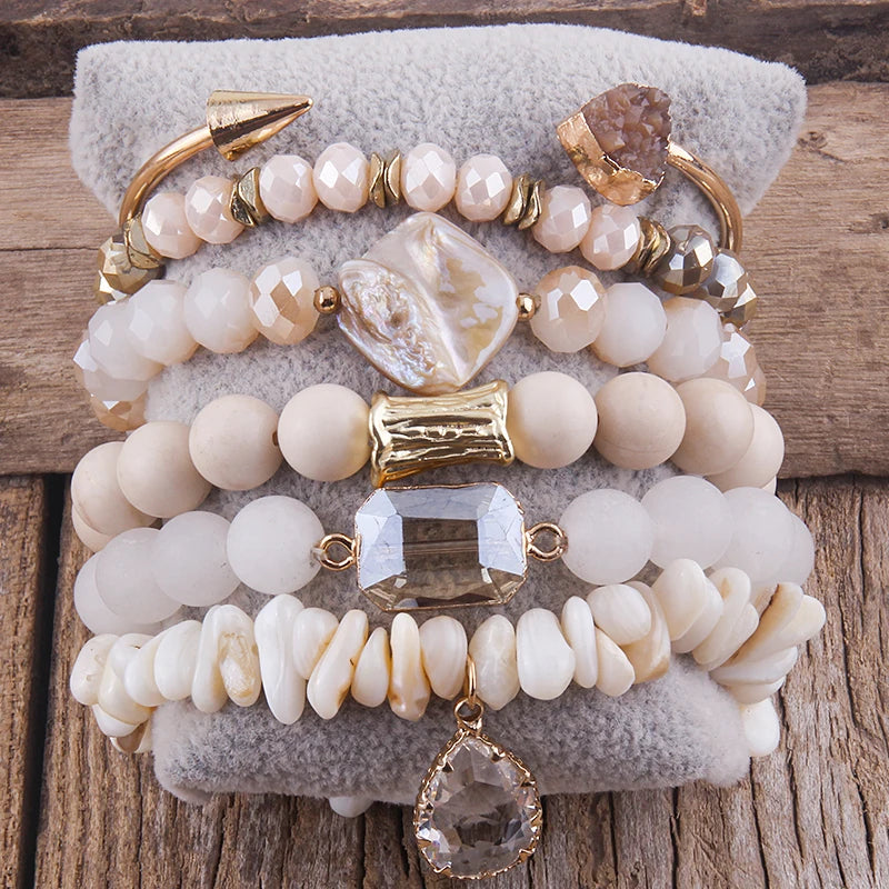 Fashion Boho Natural Stone Beaded Bracelet Jewelry Multi 6pc Stack Bracelet & Bangle Sets For Women Gift