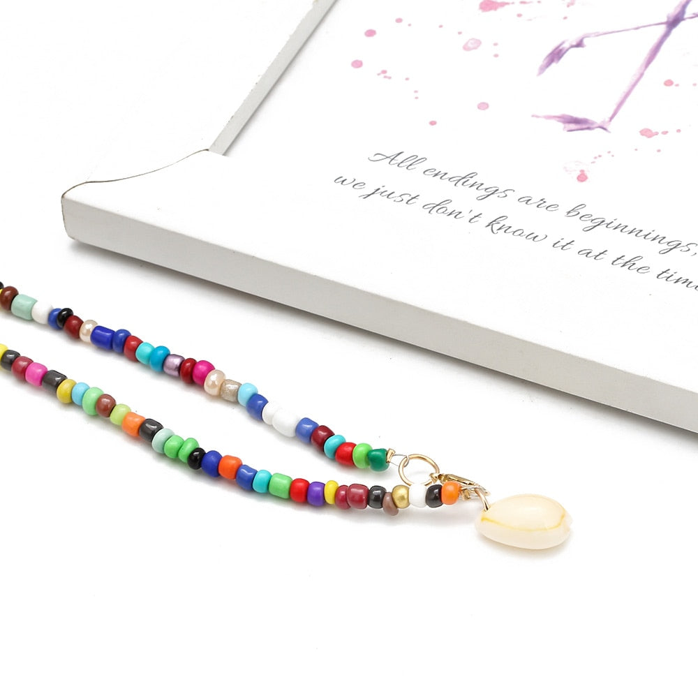 Wish Card Bohemia Shell Pendant Necklace Double Layers Colorful Miyuki Beads Long Chain Statement Necklace Collier Bijoux EY6556 - Charlie Dolly