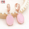 SHENJIANG New Fashion Oval Large Pink Opal Dangle Earrings For Women Wedding Jewelry 585 Rose Gold Color Zirconia Eardrop - Charlie Dolly