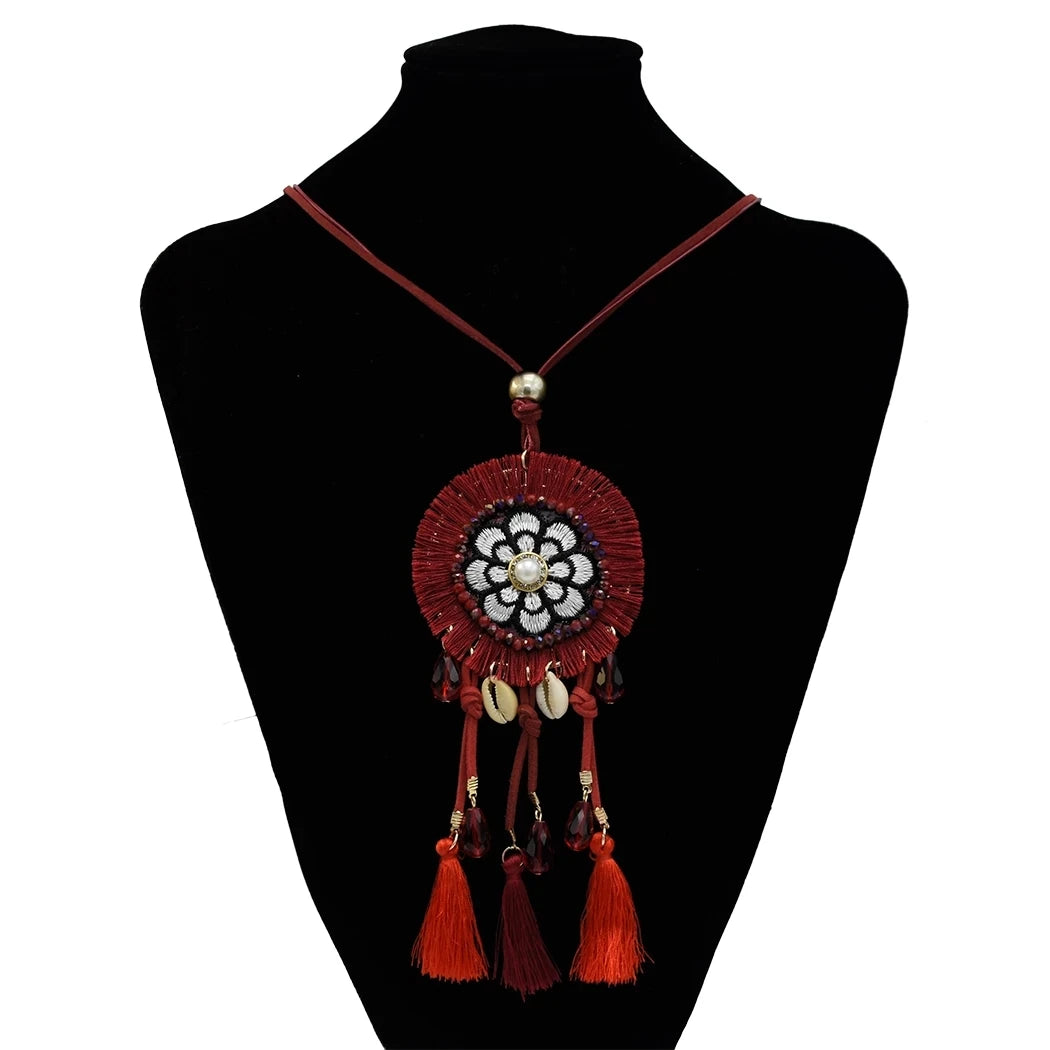 Thread Feather Bead Long Tassel Necklace Jewelry