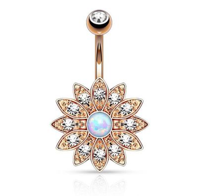 1PCS Flower Dangling Navel Belly Button Piercing Ring Bent Barbells Opal Belly Chain Jewelry Stainless Steel Women Body Jewelry - Charlie Dolly