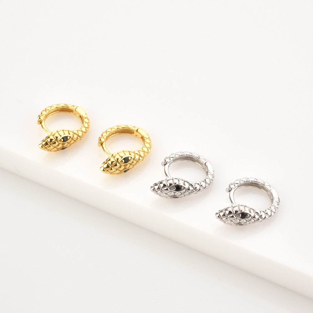 ANDYWEN 925 Sterling Silver Gold Snake Circle Huggies Hoops Women Fashion Luxury Jewelry 2020 Rock Punk Crystal Loops Piercing - Charlie Dolly