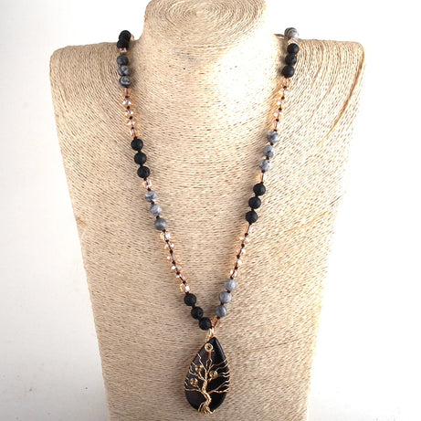 Fashion Bohemian Jewelry Natural Stones /Glass Crystal Knotted With Semi Precious Pendant Boho Necklace Women Gift - Charlie Dolly