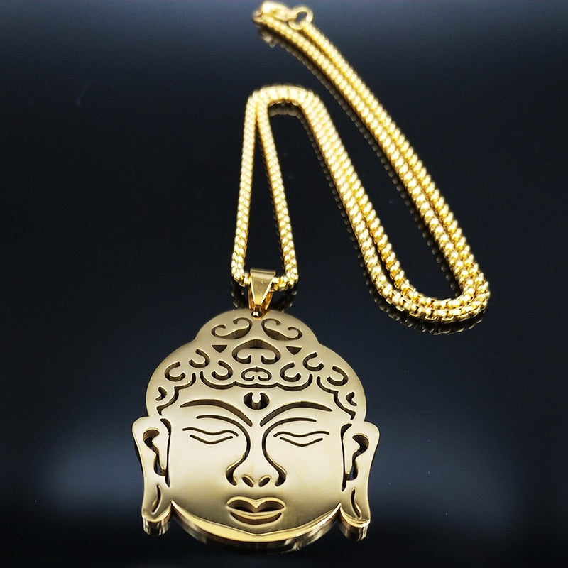 2023 Shakyamuni Buddha Stainless Steel Amitabha Necklace Gold Color Buddhist Religious Necklaces Jewelry gargantilla N1200S02 - Charlie Dolly