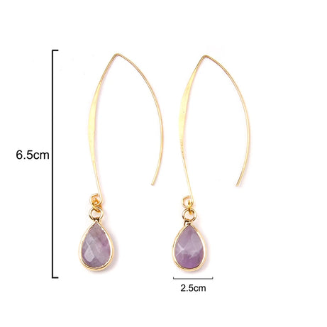 Natural Stone Teardrop Dangle Earrings, Amethyst Rose Quartz Elegant Party Jewelry