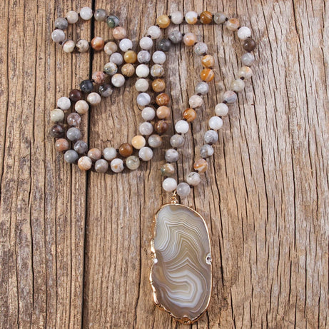 Knotted Agate Stone Beaded Necklace Jewelry